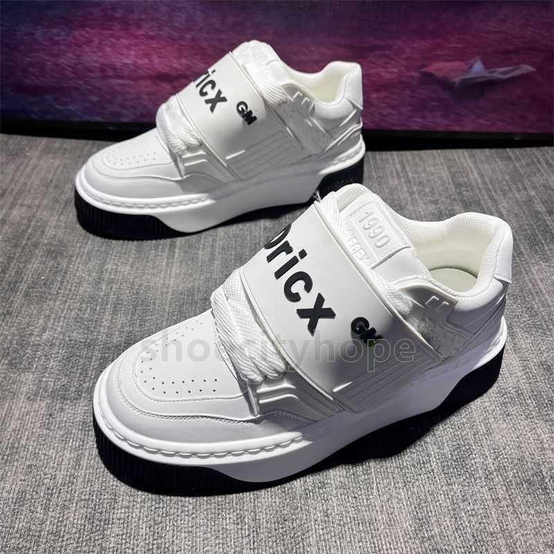 designer shoes white leather platform sneakers easy-on velcro closure versatile trainers casual breathable non-slip mens shoes size 39-44