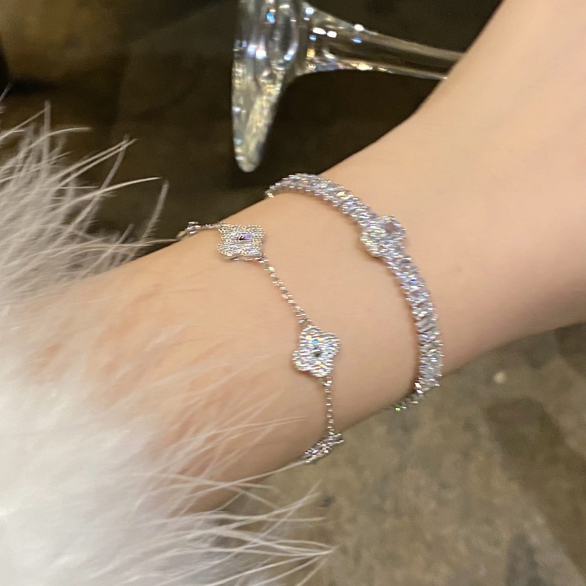Silver - Toned Bracelet With Crystal - Encrusted Flower Charms Delicate Daily & Elegant Jewelry Gift For Her Romantic And Stylish Accessory