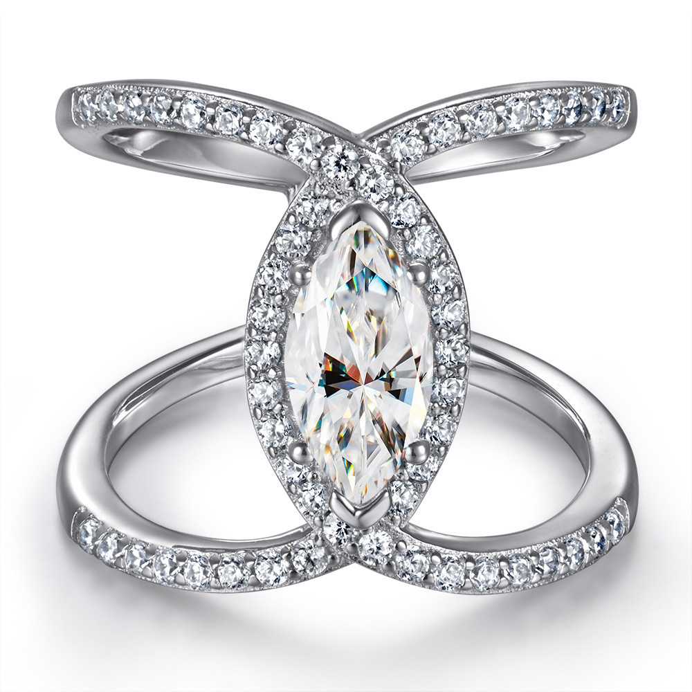 Luxury engagement ring S925 Sterling Silver Ring for Women with Marquise Cut Rectangular 1 CT 5X10mm Moissanite Women's Ring