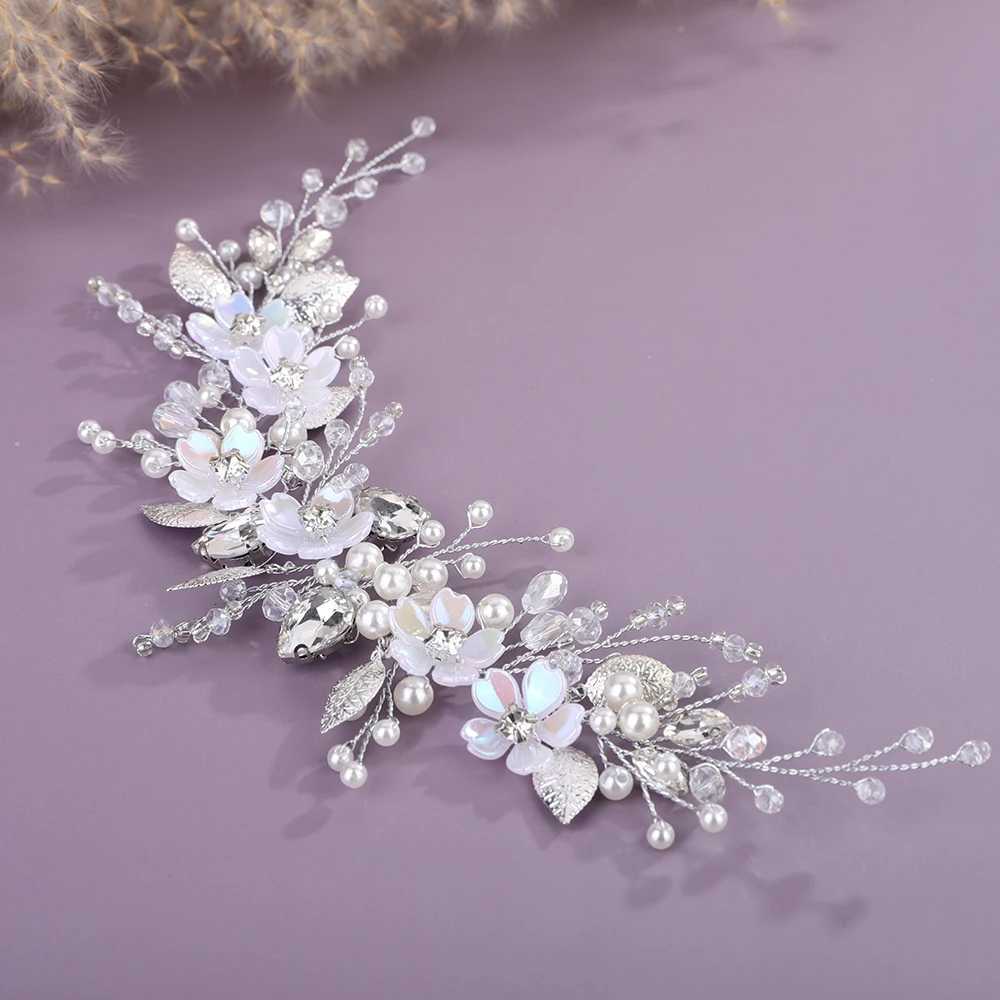 Silver Flower Wedding Headband for Women Headpiece Bridal Pearl Crystal Hair cessories Handmade Rhinestone Party Headdress L250928ODCG