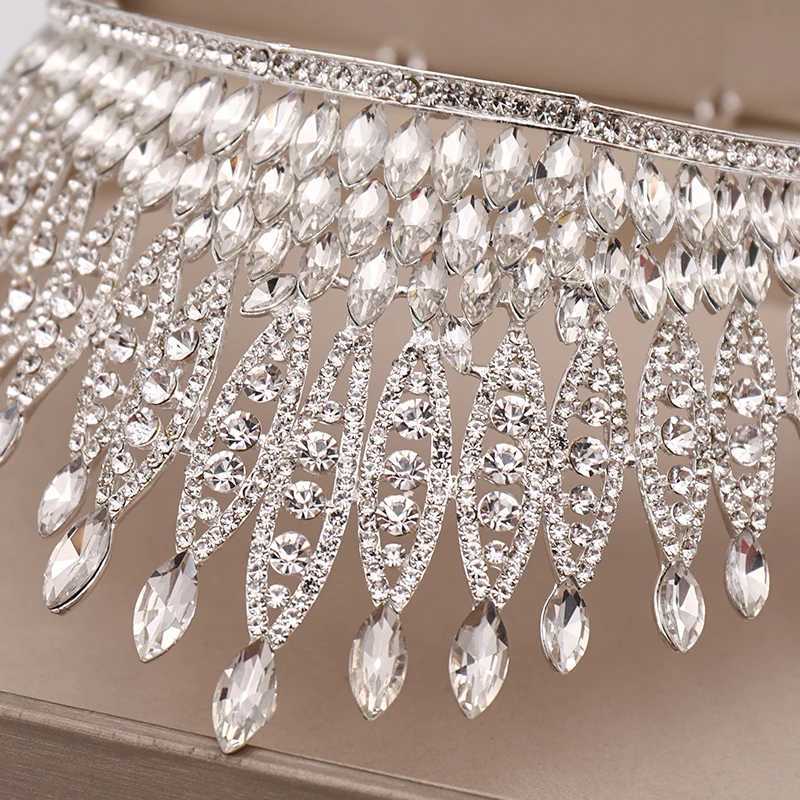 Trendy Silver Color Rhinestone Crystal Queen Big Crown Bridal Wedding Tiara Women Beauty pageant Bridal Hair cessories Jewelry L250928LBDR