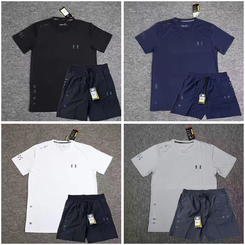 Men sportswear T-shirt and shorts under quick-drying T-shirt gym exercise running summer loose casual T-shirt