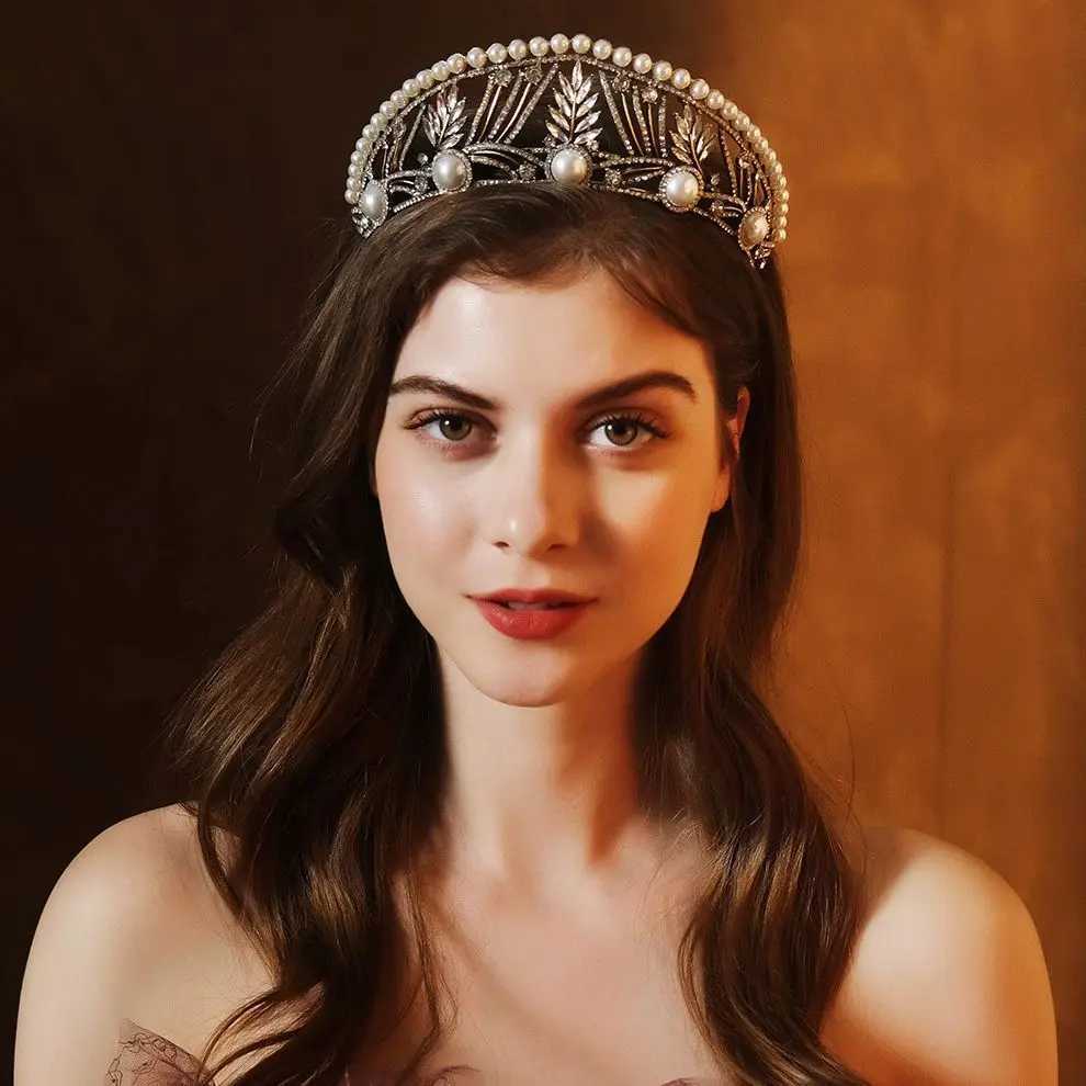 DIEZI Vintage Baroque Pearl Tiara Crown For Women Headwear Wedding Dress Elegant Queen Bridal Bride Crystal Crown Headband L2509280MP8