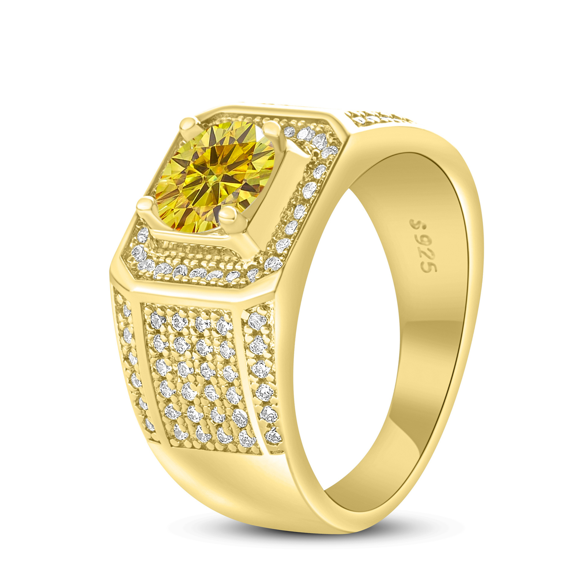 Gold ring Fashion Jewelry Moissanite ring 925 Sterling Silver Large Men's Ring 1 CT Moissanite Domineering Men's Ring Gold Plated Elegant Gi