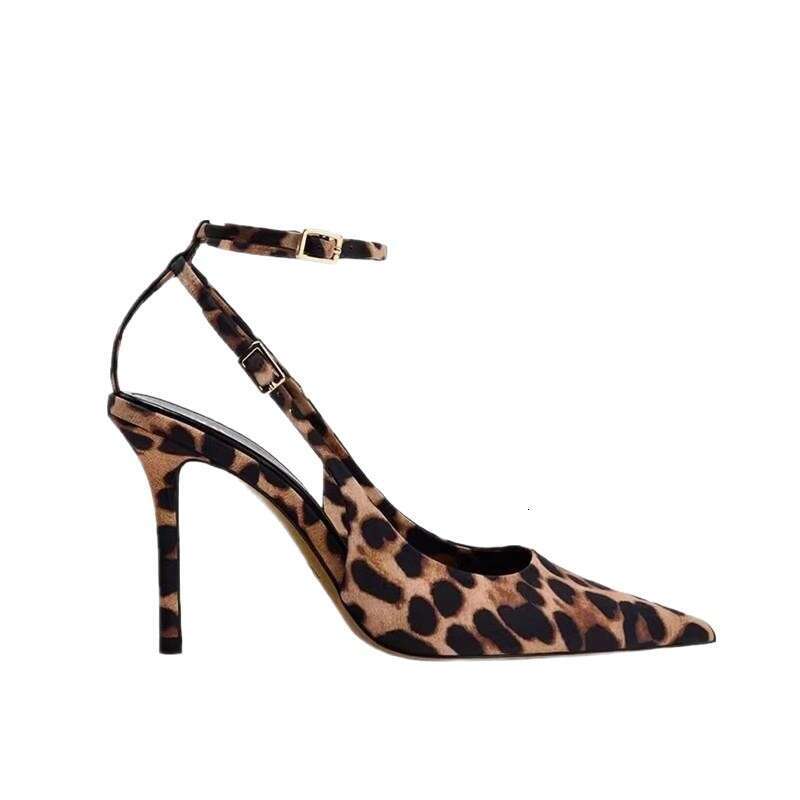 34-43 Plus Size Leopard Print High heels heelegant Professional Closed Back Strap Mules 2025 Spring Designer Shoe New Pointed Toe Stiletto Sandals