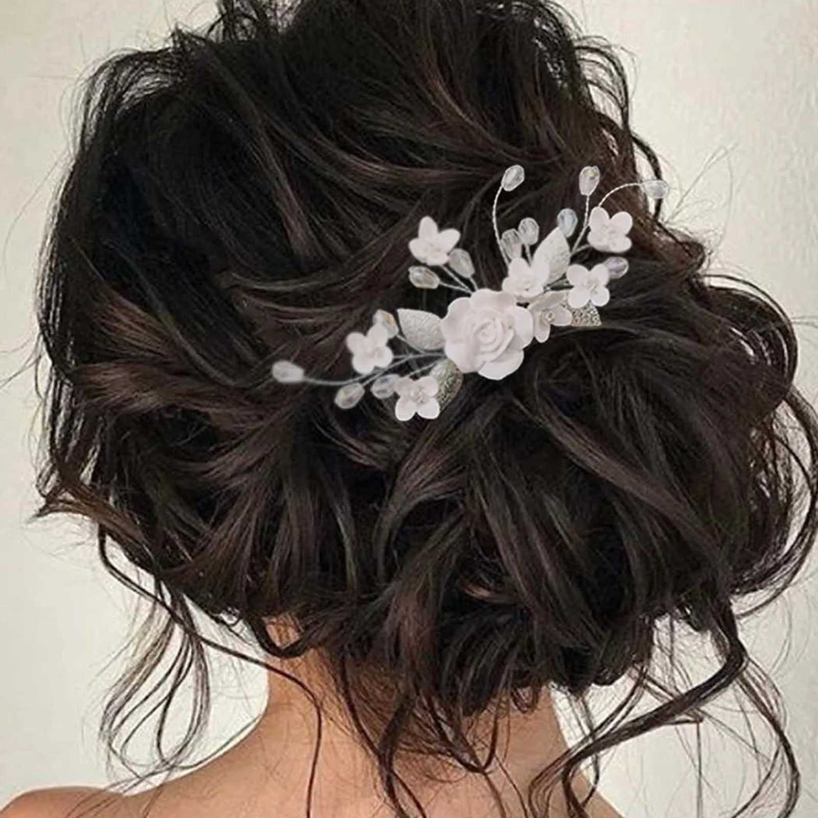 White Flower Hair Combs Bride Wedding Headpiece Bridal Pearl Hairpins Side Clips Super Fairy Floral Hair Jewelry cessories L250928ASKH
