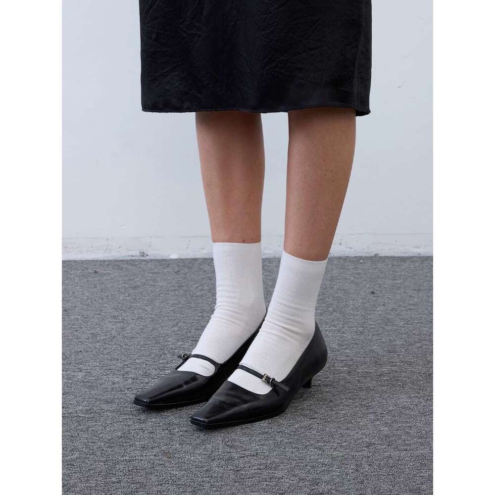 Genuine Niche Stiletto heel Shallow Mouth One-Strap Square Toe Single for Women 2025 New Spring Small Leather Shoes High heheels