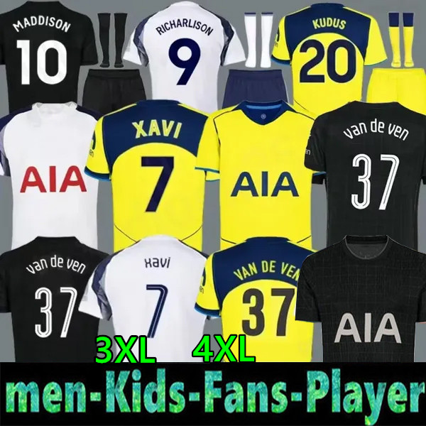 25 26 SON Soccer Jerseys 2025 2026 Tottenhames Football shirt XAVI ROMERO VAN DE VEN KULUSEVSKI BISSOUMA RICHARLISON MADDISON JOHNSON Men KIDS suit
