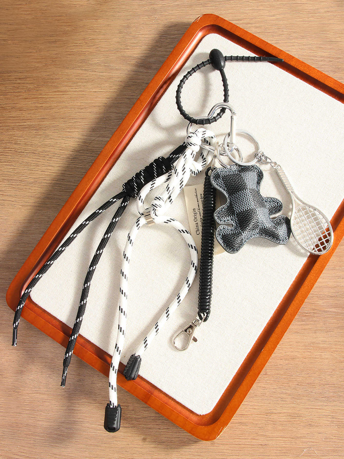 Creative Fashion Leather Bear Tennis Racket Handmade Woven Pendant Bag Lanyard H250928