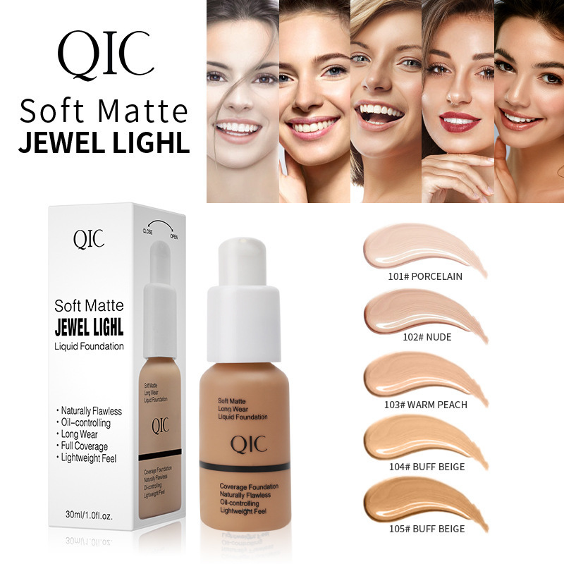 QIC Liquid Foundation Beauty Concealer Waterproof Invisible Pore Liquid Foundation Brighten Waterproof Full Coverage Professional Matte Base Make Up 2