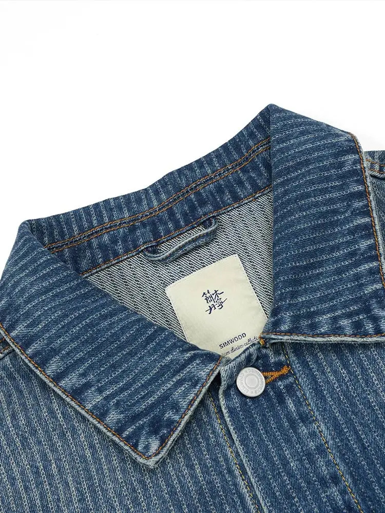 2025 Autumn Oversize Short Length Vertical Striped Denim Jackets Men Chore Coats Cargo 100 Cotton Outwear 250917Z