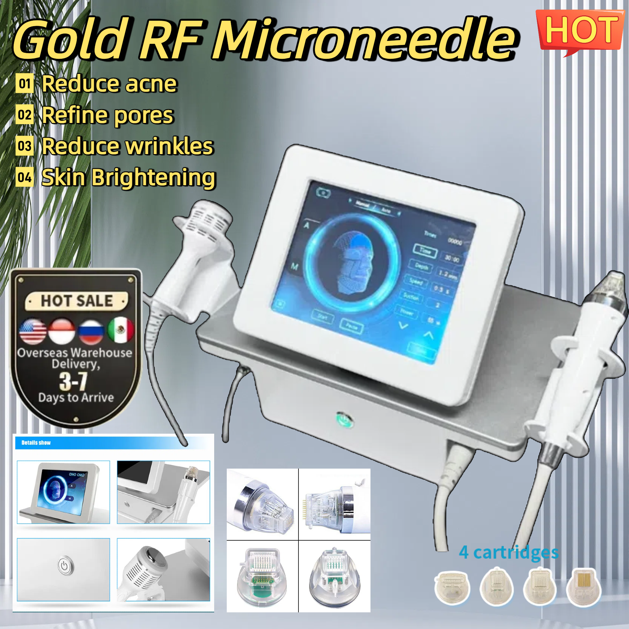 Hot Gold RF Microneedling Device For Reducing Wrinkles Skin Rejuvenation Facial Lifting And Acne Treatment Fade Dark Spots And Reduce Stretch Marks Ma