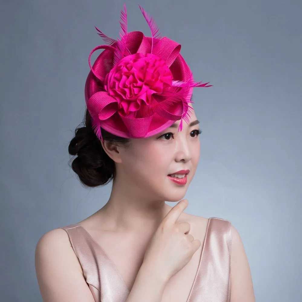 Women Chic Fascinator Hat Cocktail Wedding Party Church Headpiece kentucky Headwear Feather Hair cessories Sinamay Fascinators L2509286Y32