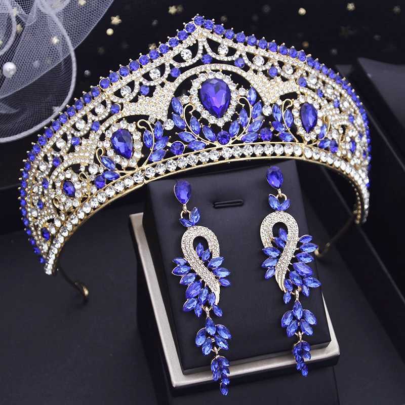 Royal Queen Green Crystal Tiaras Wedding Crown earring Set Bridal Diadem for Princess Wedding headdress Bride Hair Jewelry L2509286BH8
