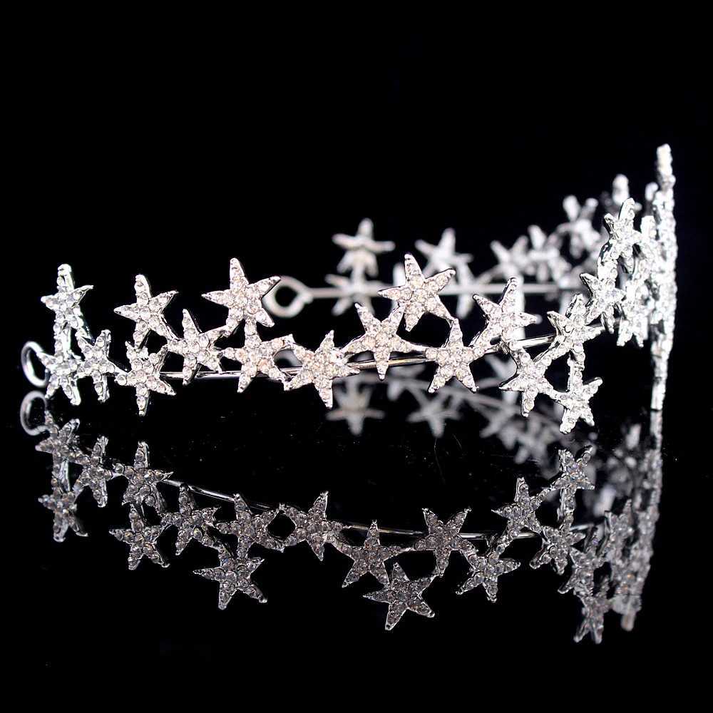 Crystal Star Tiara Crown Wedding Bridal Rhinestones Crown Headband Bride Headdress Headpiece Women Girl Hair Jewelry cessories L250928CFWV