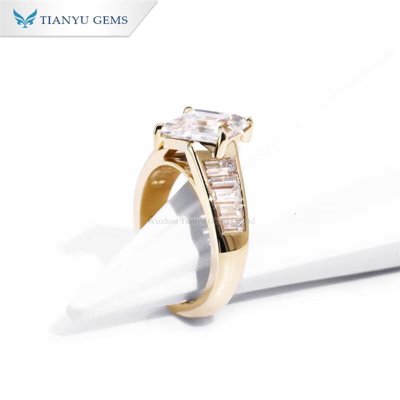 Tianyu Gems 75x12mm Lozange Cut Moissanite Ring D Colorless Gemstone Customized 18k 14k 10k Yellow Gold Women Engagement Rings