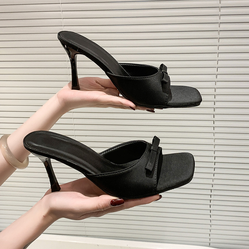 High Heels Sandals for Women 2025 Summer New Square Toe Large Size OneStrap HighEnd Feel Outdoor Thin Heel Bowknot 250905