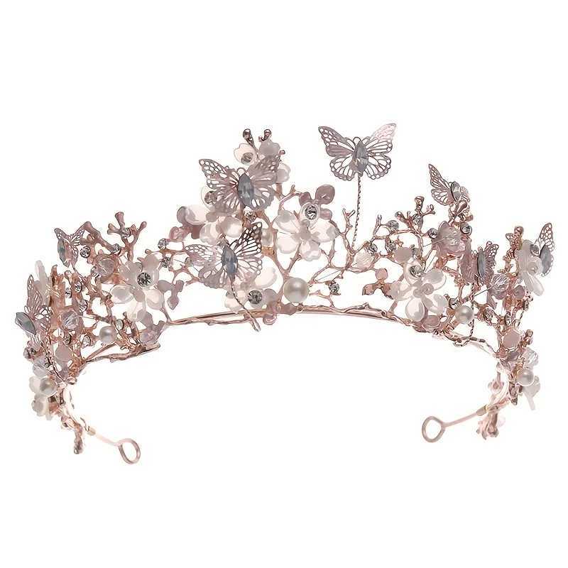 Baroque Pearl Rhinestone Crown Flower Butterfly Princess Tiara Headband Hairband Women Bridal Wedding Hair cessories Jewelry L250928IIWV