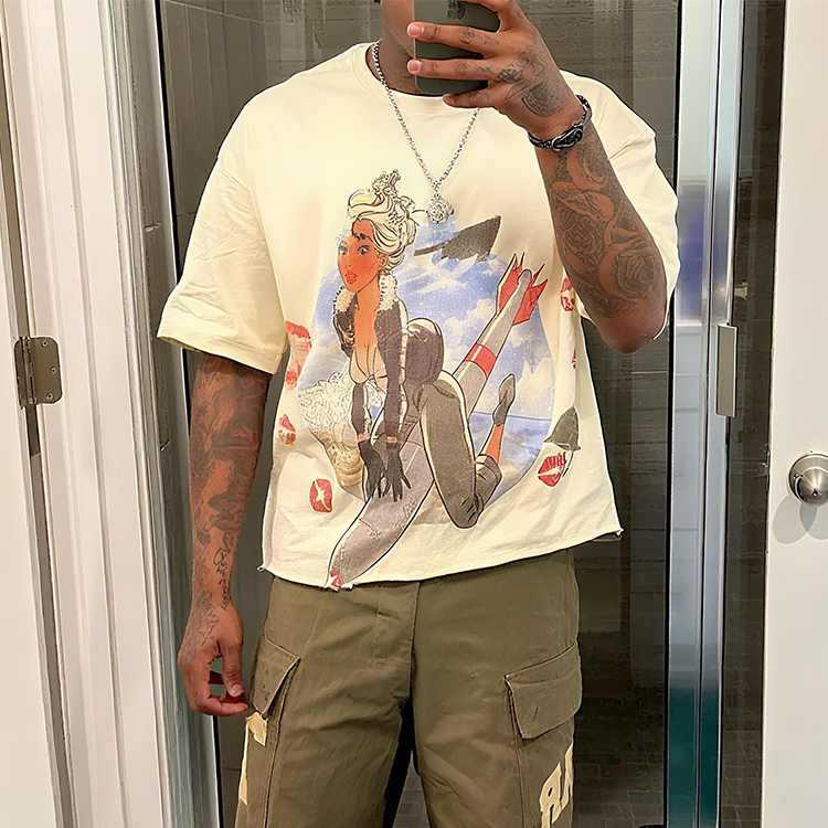 Clothing Manufacturer Premium 100% Cotton Heavyweight Square Screen Printed Streetwear Crew Neck Men's T-Shirt