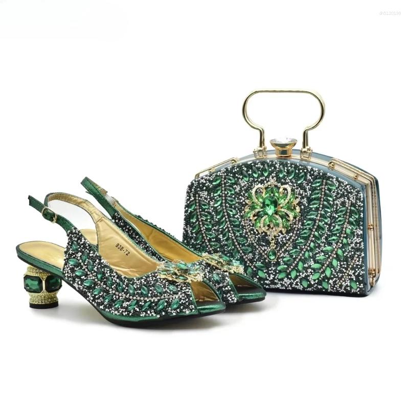 Dress Shoes Luxury Designer Italian Shoe And Bag Set Decorated With Rhinestone Medium Heel For Women Diamonds Lady Pumps