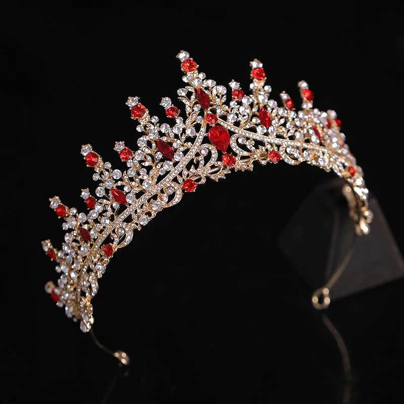 New Golden Bride Crown Princess Headwear Birthday Red Rhinestone Headband Wedding Hair Jewelry Bridal Tiaras Vintage Headpiece L250928I168