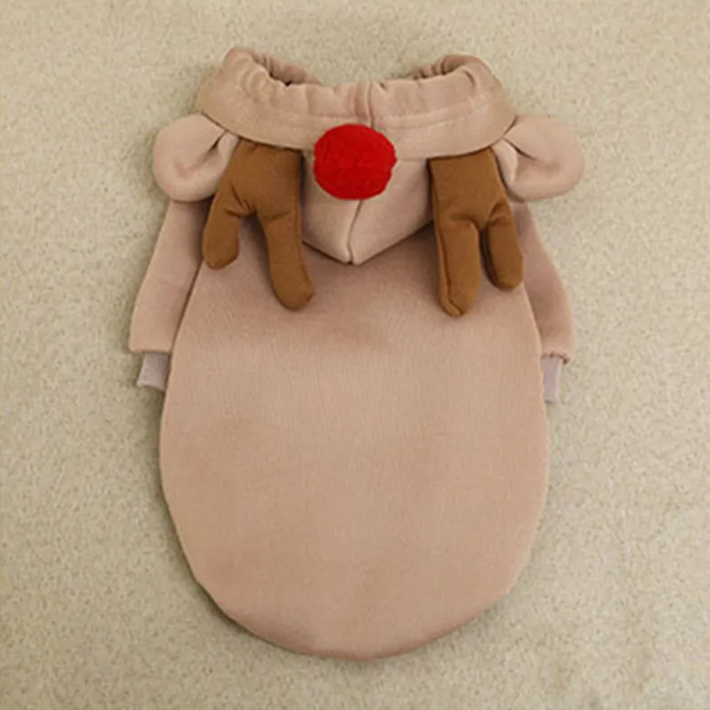 Warm Dog Sweater Christmas Elk Costume Drawstring Hooded Sweatshirt For Small & Medium Dogs