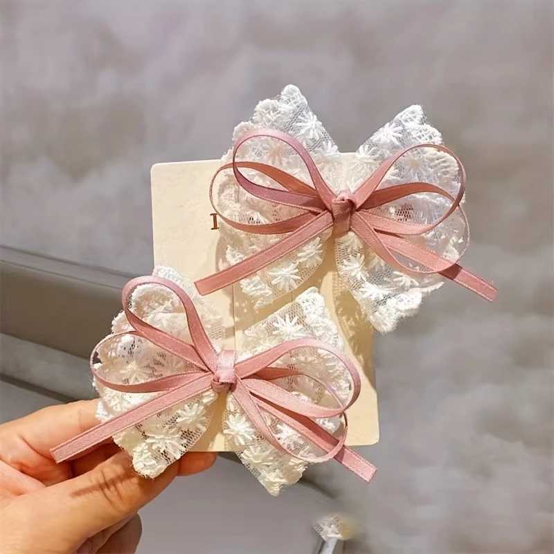 2Pcs Elegant Le Bow Hairpins Women Fashion Red Ribbon White Floral Design Travel Casual Hair cessory Elegant Hair Clip L250928YSF5
