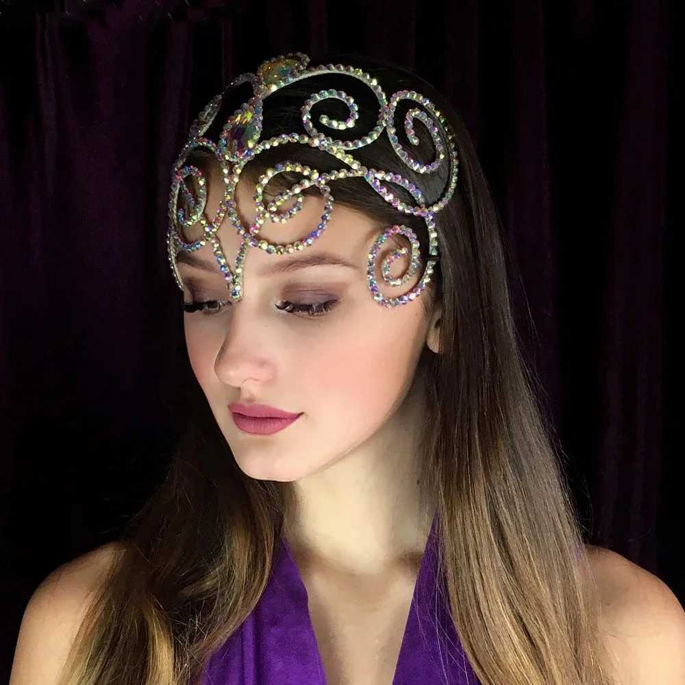 Gorgeous Belly Dance Headpiece Headband Bridal Hair cessories Hollow Colourful Rhinestone Head Chain for Women Ballroom L2509282LHH