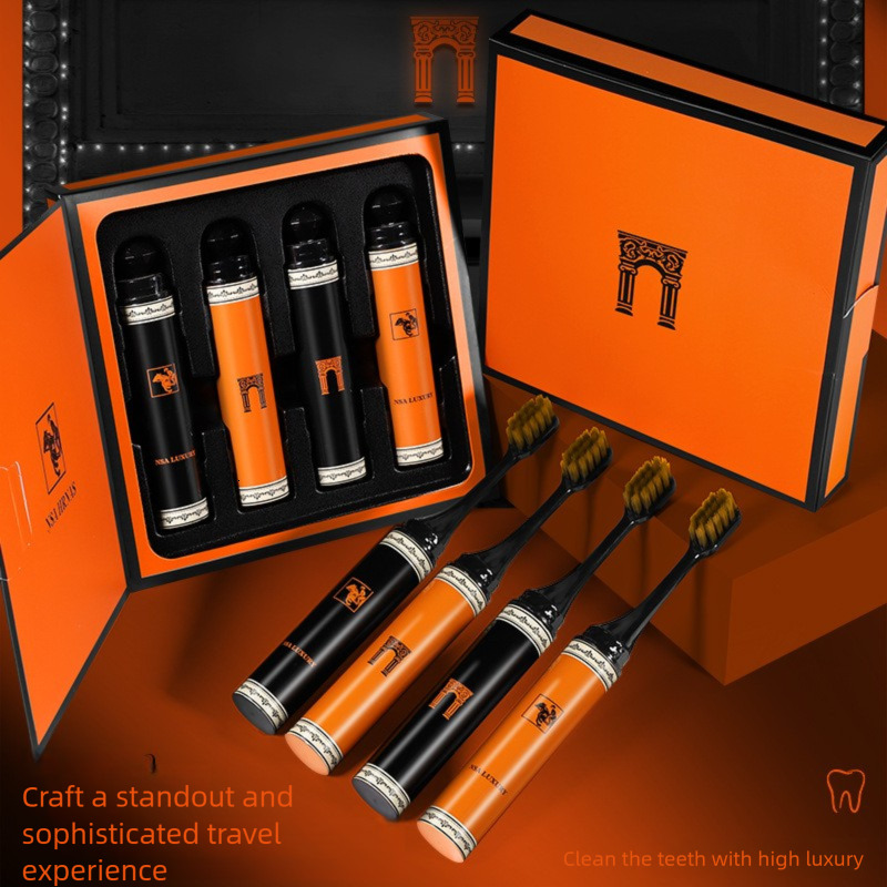 Lipstick folding soft-bristled toothbrush for business trips and travel Couples set High-end gift box for both men and women