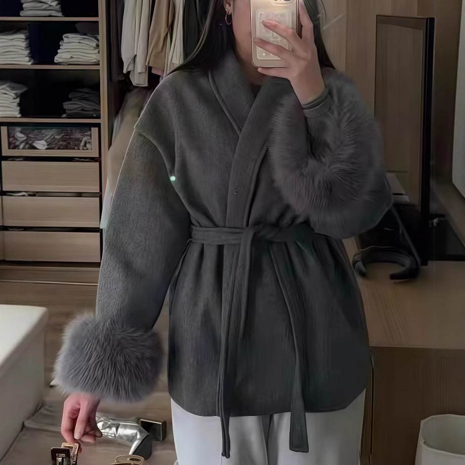 Autumn and Winter Fashion Casual Elegant Soft Loose TurnDown Collar Solid Color Wool Coat 250929