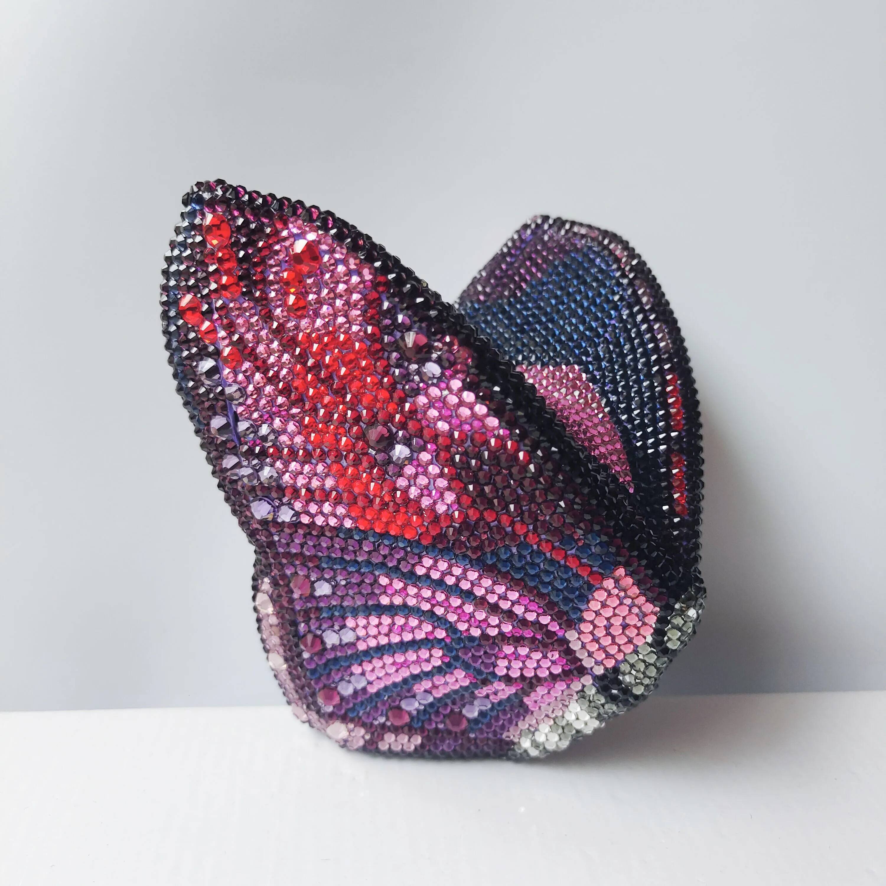 chongsukei Purple Butterfly Evening Bag Women LuxuryBranded Wedding Bridal Handbag Gold Rhinestone Party Purses Silver Chain Clutch