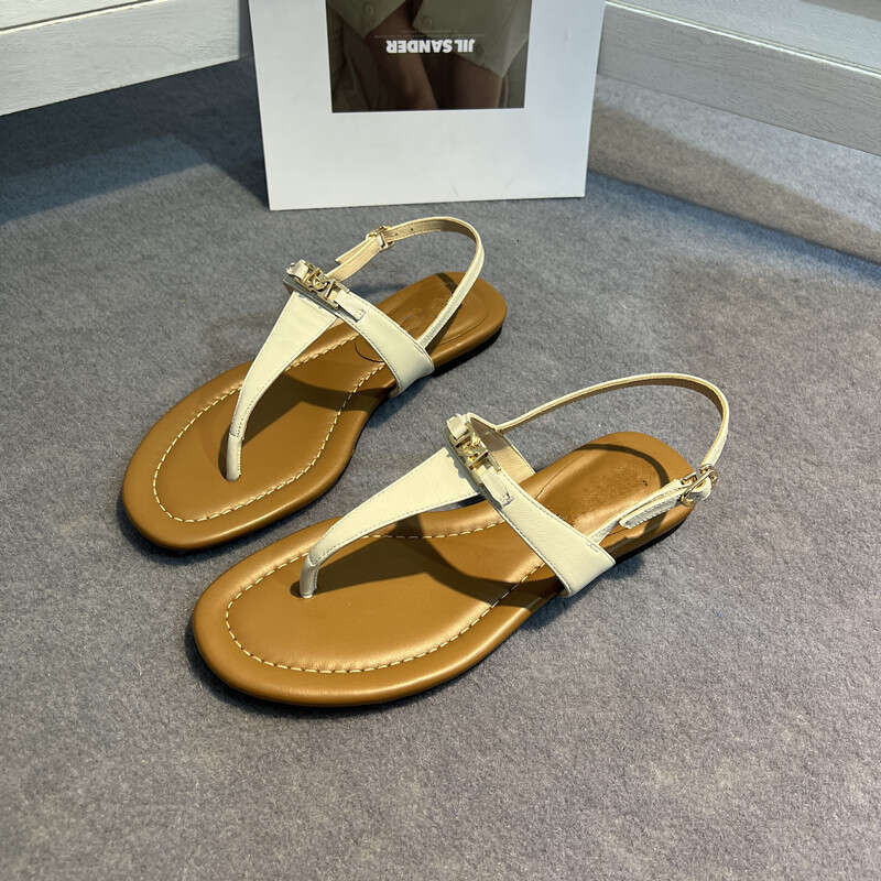 Genuine Leather Roman Sandals for Women 2025 New Fashion Casual Flat Toe Post Flip-Flops