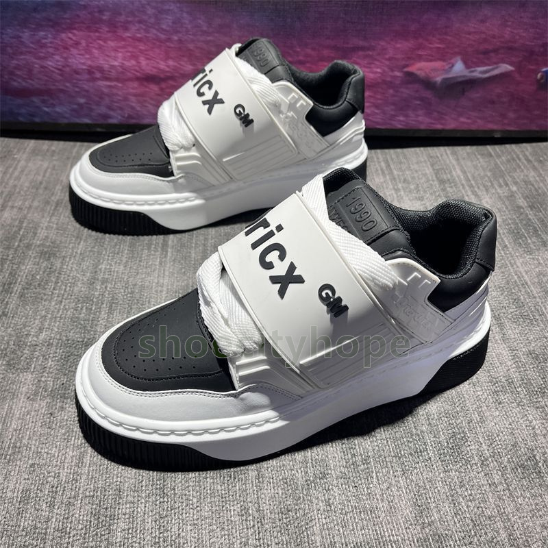 designer shoes white leather platform sneakers easy-on velcro closure versatile trainers casual breathable non-slip mens shoes size 39-44
