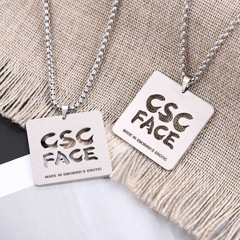 Metal nameplate hollowed-out letter necklace for women, trendy Korean style, simple pendant. Stainless steel collar chain neck chain.