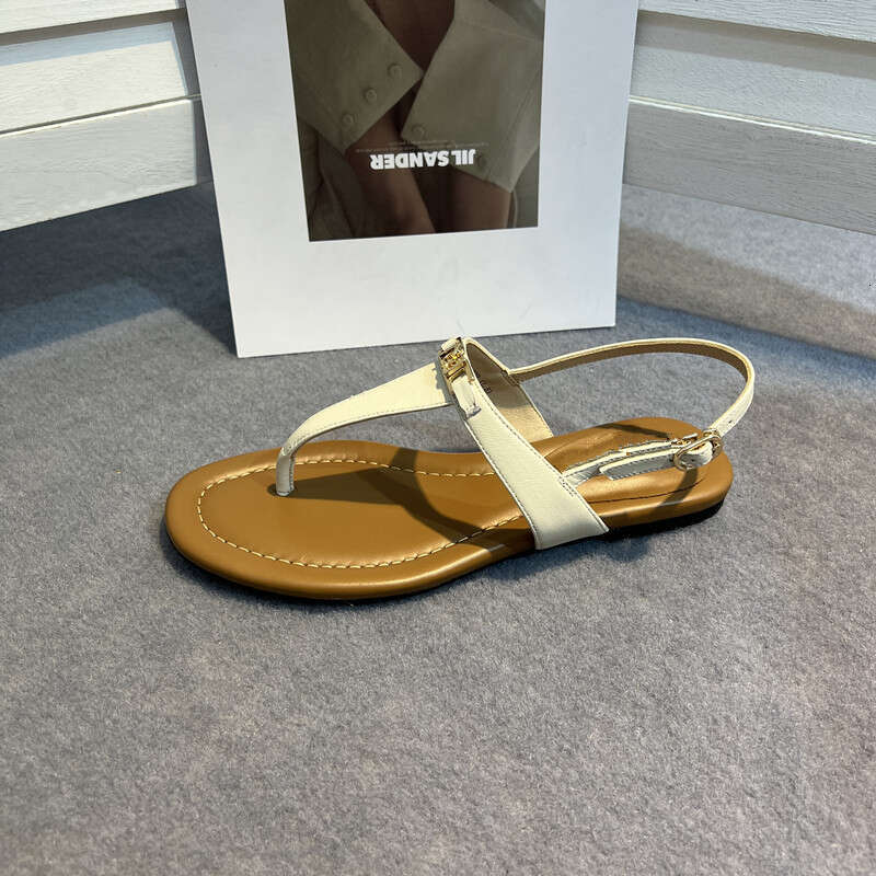 Genuine Leather Roman Sandals for Women 2025 New Fashion Casual Flat Toe Post Flip-Flops