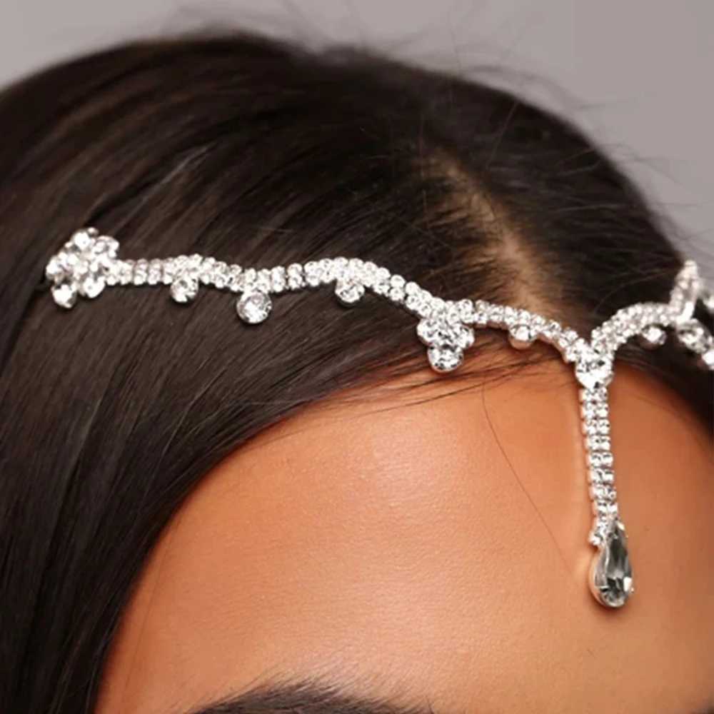 Stonefans Bling Indian Pendant Forehead Chain Jewelry Tiara Headpiece Bridal Head Hair Wedding Crystal Headwear cessories Gift L250928RDUW