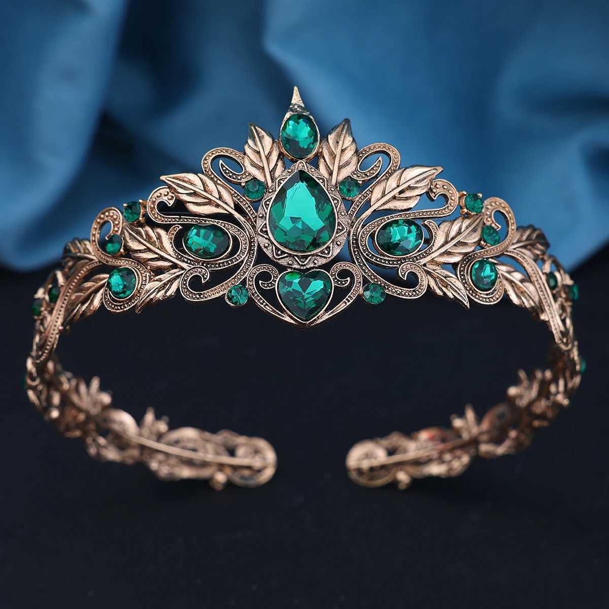 Vintage Green Crystal Cosplay Tiara Crown Women Man Waterdrop Zircon Headband Bridal Hair cessories Crown Wedding Headwear L2509282LVW