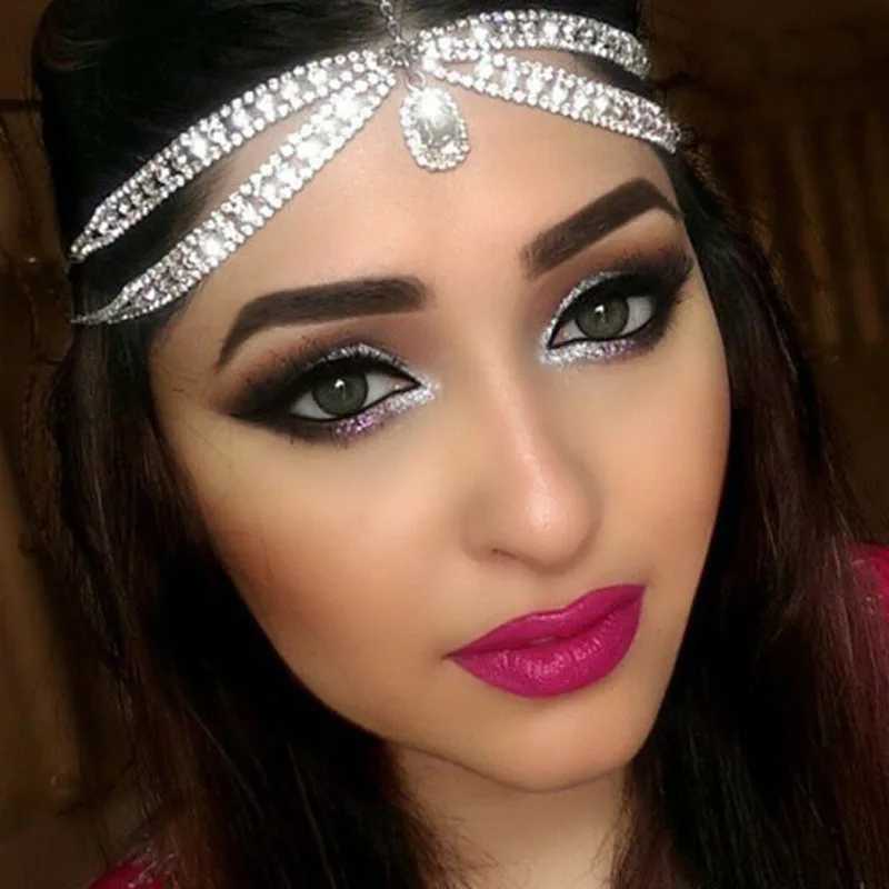 Vintage Trend Rhinestone Head Chain Forehead Headband Indian African Bohemian Hair cesories Crystal Fringe Tiara Headdress L250928K4UE
