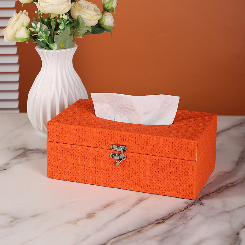 Wooden Imitation Rattan Texture PU Leather Tissue Box for Hotel Home Restaurant Living Room Desktop Tissue Holder Tissue Storage Box 250808