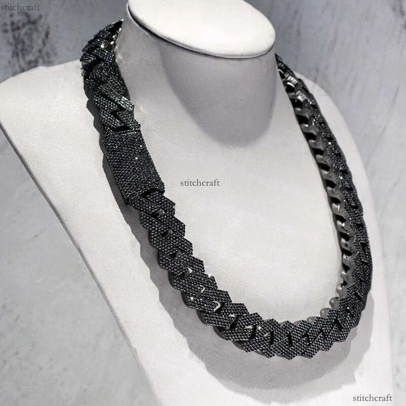Hip Hop Necklace Black Gold Vvs Moissanite Dia Iced Out Cuban Link Chain