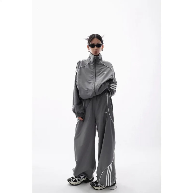 Y2K PTKPCC Pant Sets Women Streetwear Vintage 90s Two Piece Set Oversized Wide Leg Track Pants Hip Hop Jacket 240731