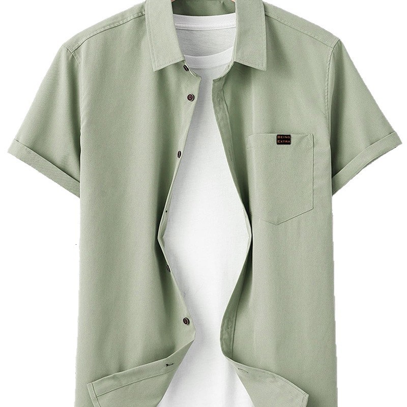 Summer Fashion Mens Solid Color Short Sleeve Classic Shirt Casual Button-Down 100% Polyester Plain Basic Shirts for Men 240816