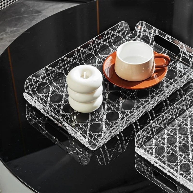 Vine Pattern Acrylic Tray Plaid Jewelry Aromatherapy Storage Plate Living Room Water Cup Trays Desktop Home Decoration 250320bj