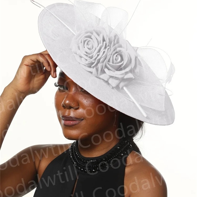 Women Kentucky Ascot Big Fascinator Hats With Flower Church Wedding Chapeau Cap Ladies Ocn Millinery Ladies Femme Elegant 250115bj
