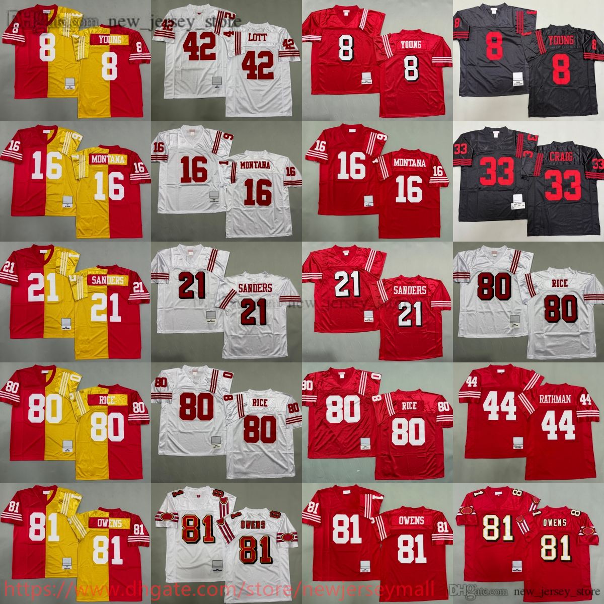 1996 Throwback Football 81 Terrell Owens Jersey Retro Vintage Stitch 21 Deion Sanders 8 Steve Young 80 Jerry Rice 16 Joe Montana 33 Roger Craig Ronnie Lott Tom Rathman