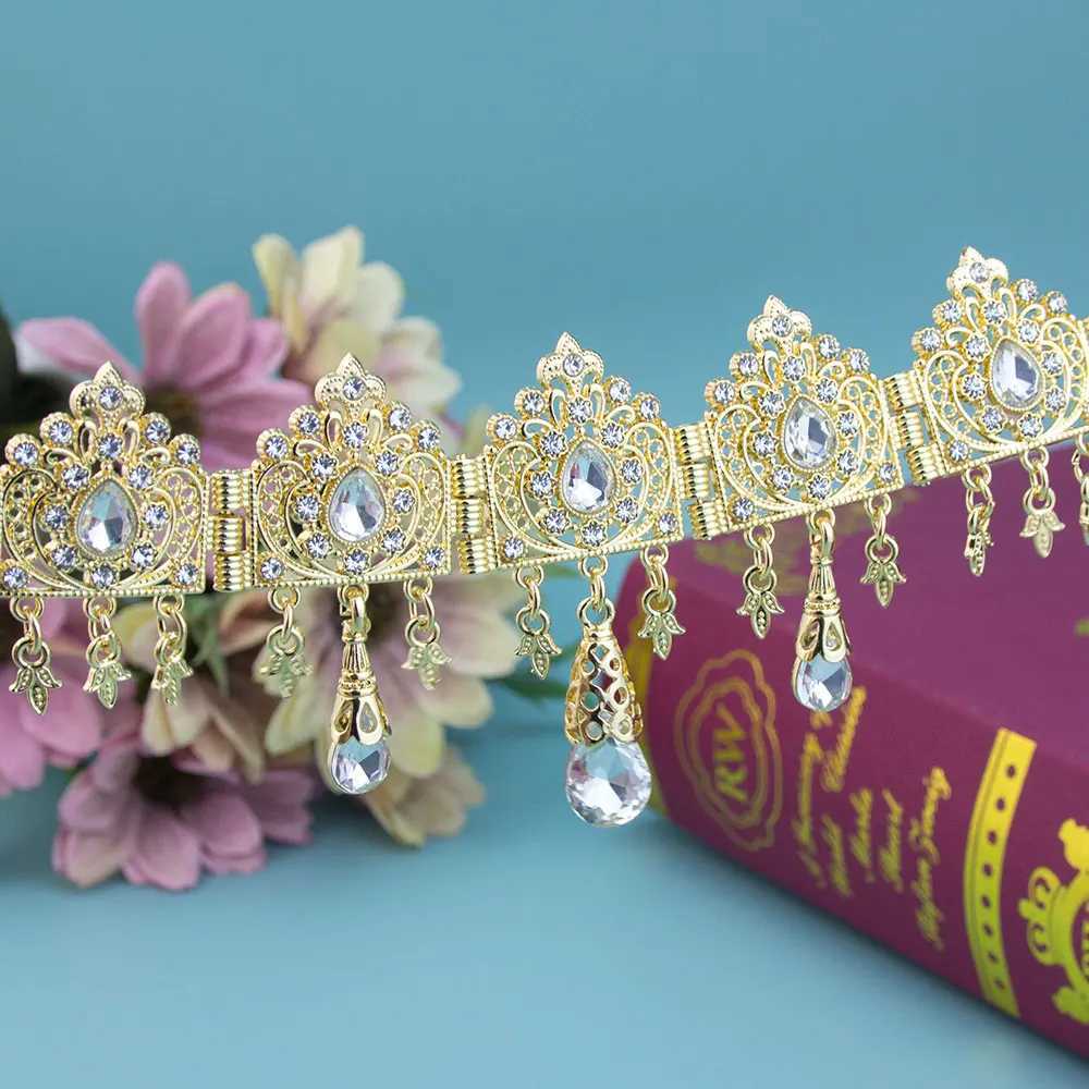 Neovisson Fashion Style Gold Color Moroccan Women Hair Chain Forehead Chain Arabic Bride Wedding Jewelry Crystal Headbands Gift L25092857BJ