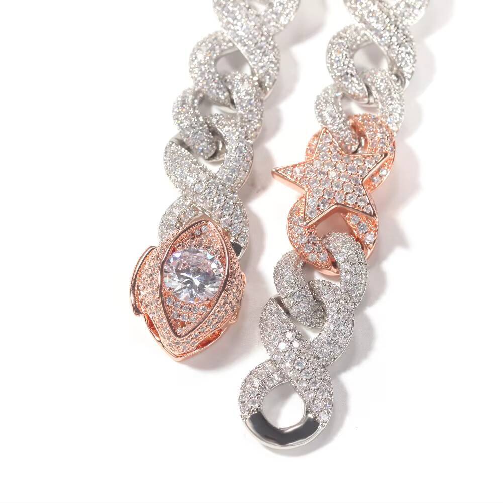 Wholesale Mens TwoTone Silver and Iced Out Moissanite Stars Moon Eyes Necklace with Cuban Link Chain Main Stone