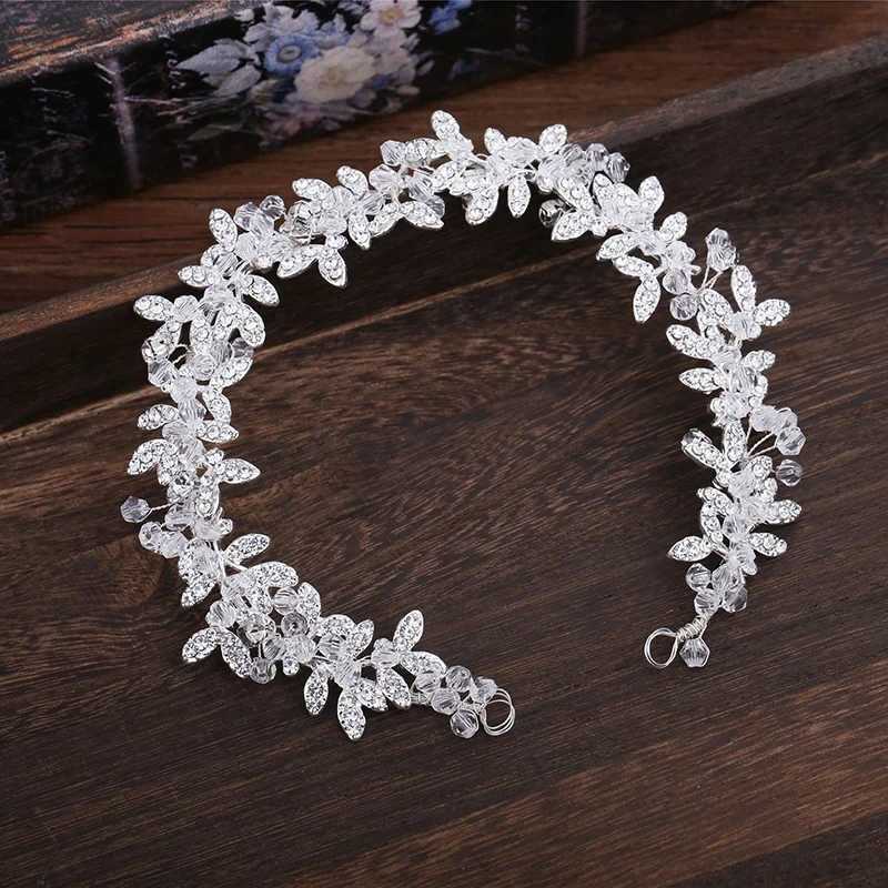 Hot Sale Ladies Silver Color Crystal Bridal Wedding Tiara cessories Flower Pearl Crystal Chain Headband Hair Clip Comb Jewelry L250928MNCE