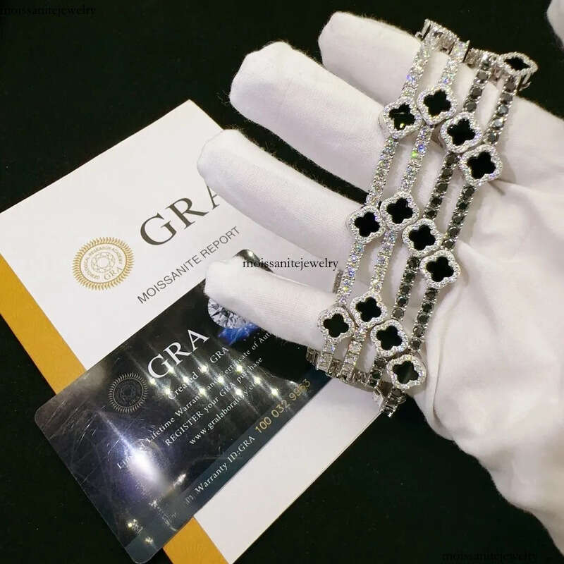 High Quality Sterling Sier Dia VVS Moissanite Tennis Bracelet Fashionable Hip Hop Iced out Clover Necklace