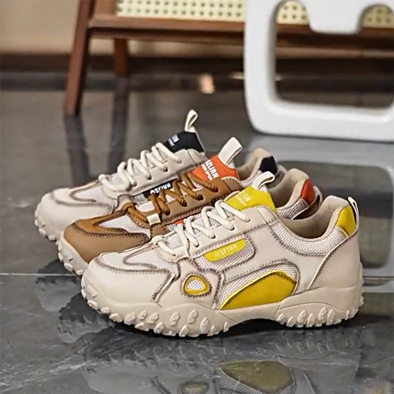 Outdoor Breathable mesh running shoes Versatile womens trainers fashion Beige Comfort Hiking sports non-slip sneakers Size 35-40